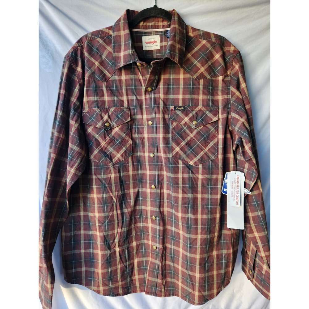 NWT Wrangler Mens Plaid Western Snap Shirt